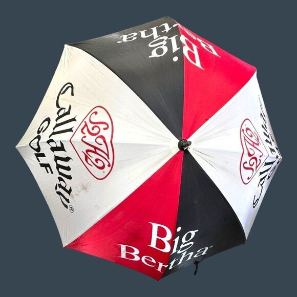 Callaway Big Bertha Golf Logo Umbrella Red/Black/White 64" Wooden Handle READ - Picture 3 of 9